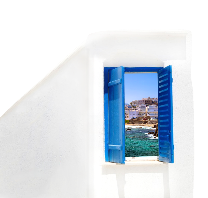 Luxury villas in Naxos town seen from a window